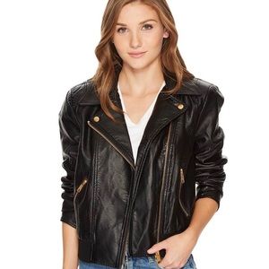 Free People Modern Vegan Bomber Gold Zip Up Moto